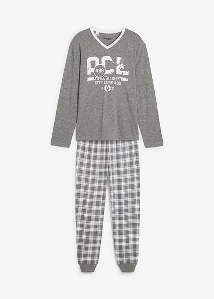 Pyjama mit Baumwolle und langen Ärmeln in grau von vorne - bonprix