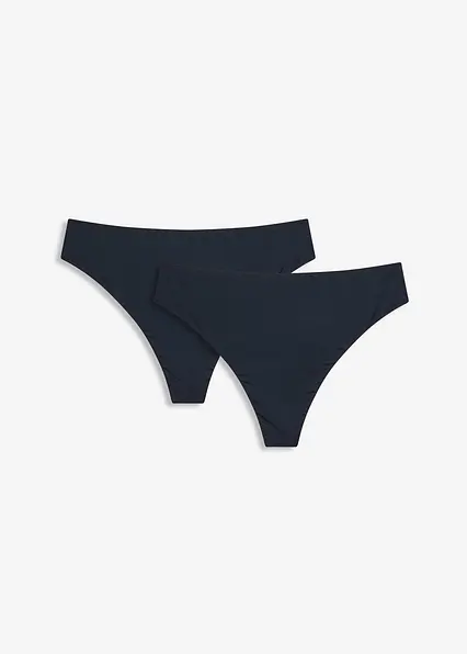 Highwaist String mit Glanzeffekt (2er Pack) in blau von vorne - bonprix