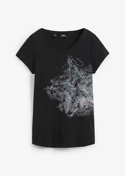 Baumwoll Flammgarn-Shirt, Kurzarm in schwarz von vorne - bonprix