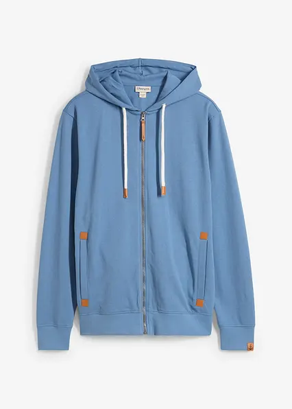 Kapuzen-Sweatjacke mit Lederimitat-Details in blau von vorne - bonprix