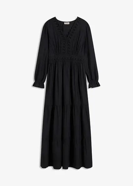 Maxikleid aus reiner Viskose in schwarz von vorne - bonprix