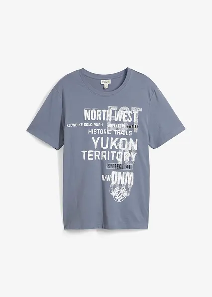 T-Shirt aus reiner Bio-Baumwolle in blau von vorne - bonprix