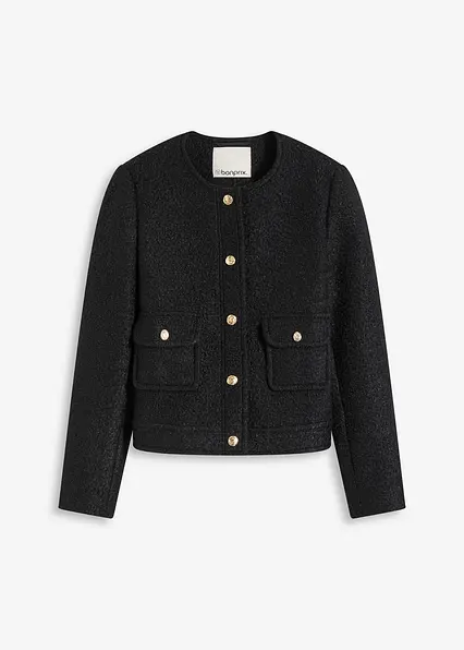 Blouson aus softem Bouclégarn in schwarz von vorne - bonprix