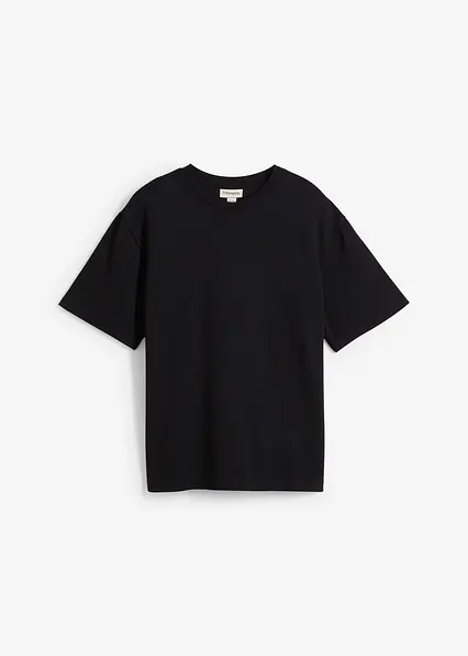 T-Shirt aus heavy Strukturjersey, Loose Fit in schwarz von vorne - bonprix