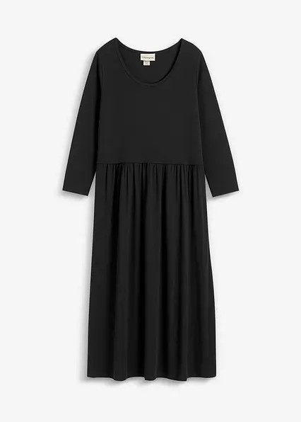 Baumwoll-Jerseykleid, Midilänge in schwarz von vorne - bonprix