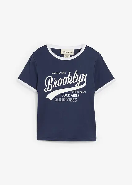 T-Shirt aus reiner Bio-Baumwolle in blau von vorne - bonprix