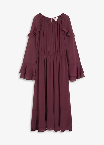 Chiffonkleid mit Volants in braun von vorne - bonprix