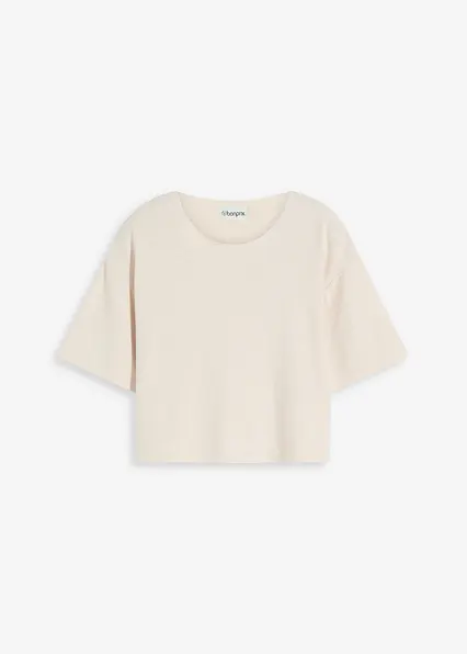 Kurzes Boxy-Shirt in beige von vorne - bonprix