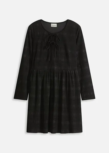 Kurzes Cord-Kleid mit Karomuster in schwarz von vorne - bonprix