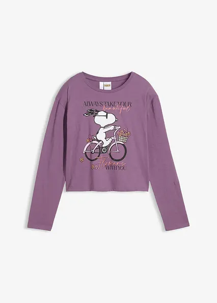 Langarmshirt Snoopy aus reiner Baumwolle in lila von vorne - Peanuts