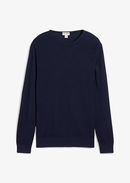 Feinstrickpullover mit edler Merinowolle in blau von vorne - bonprix