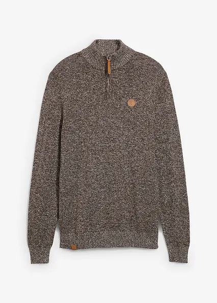 Troyer-Pullover mit reiner Baumwolle in braun von vorne - bonprix