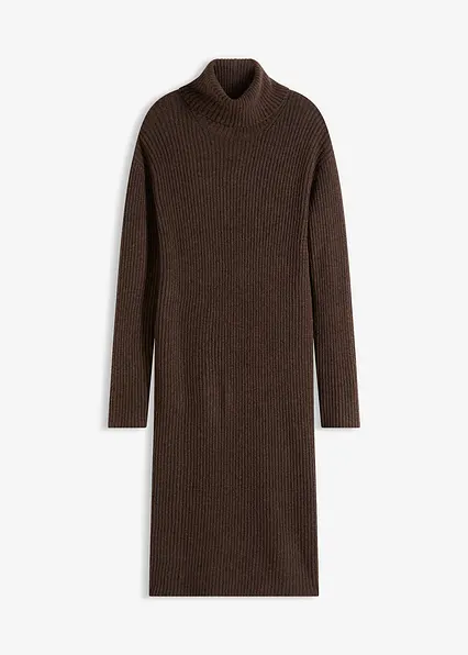 Rollkragen Rippstrickkleid in braun von vorne - bonprix