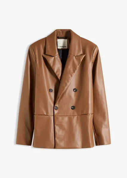 Oversize-Blazer aus Lederimitat in braun von vorne - bonprix