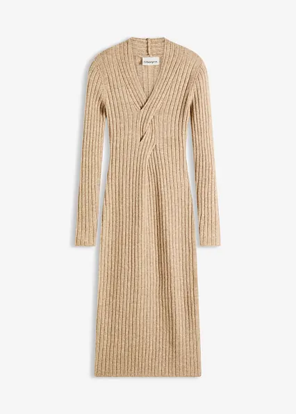 Strickkleid mit Wollanteil in beige von vorne - bonprix