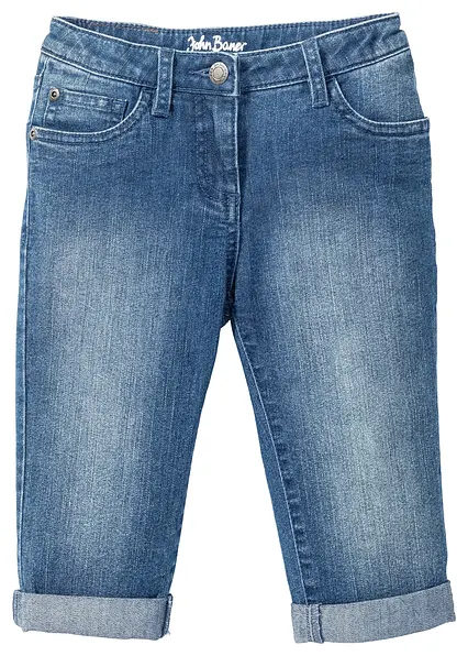 Capri Jeans Mid Waist in blau von vorne - bonprix