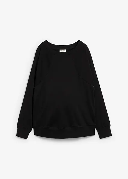 2-in-1 Umstands- und Still-Sweatshirt aus Bio-Baumwolle in schwarz von vorne - bonprix