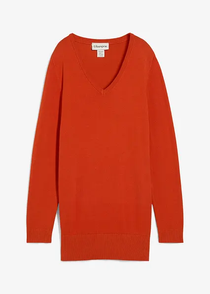 Basic Longpullover mit V-Ausschnitt in orange von vorne - bonprix