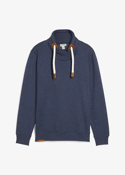 Schalkragen-Sweatshirt mit Lederimitat Details in blau von vorne - bonprix