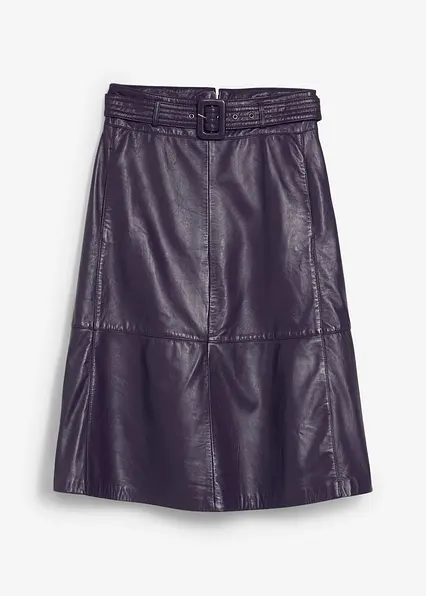 Lammnappa-Lederrock mit Gürtel (2-tlg.-Set) in lila von vorne - bonprix