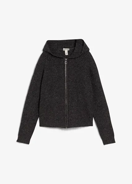 Strickjacke mit Kapuze in grau von vorne - bonprix