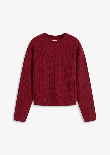 Pullover mit Zopfmuster in rot von vorne - bonprix