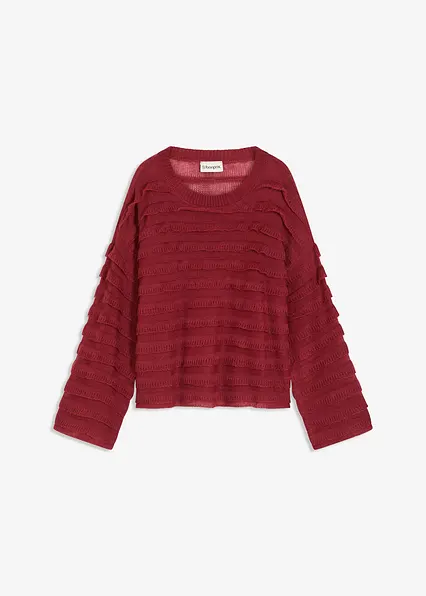 Oversize-Pullover, semi-transparent in rot von vorne - bonprix