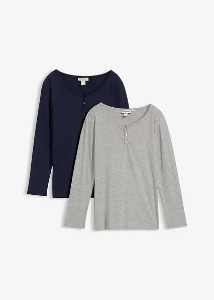 Langarmshirt mit Bio-Baumwolle (2er Pack) in grau von vorne - bonprix