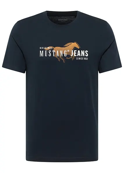Mustang Austin T-Shirt aus reiner Baumwolle in blau von vorne - Mustang Jeans