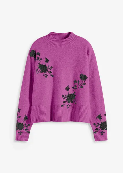 eleganter Pullover mit auffälliger Pailettenstickerei lila - Main Image