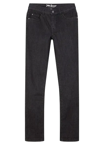 Slim Fit Stretch-Jeans mit verstellbarem Bund, Straight in schwarz von vorne - bonprix