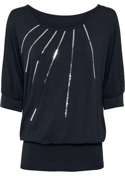 Shirt aus fließendem Viskose-Mix in schwarz von vorne - bonprix