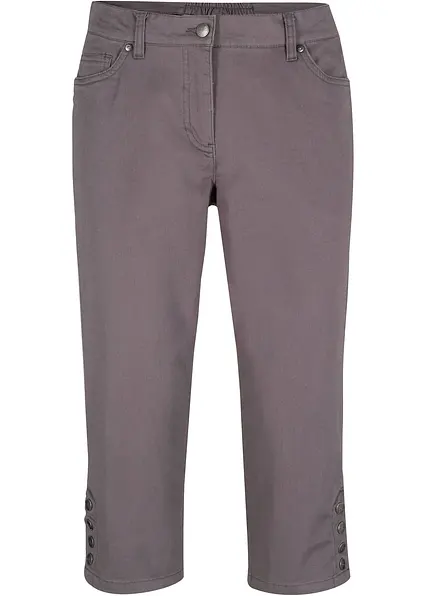 Baumwoll-Capri-Hose mit Bequembund und Knöpfen in grau von vorne - bonprix
