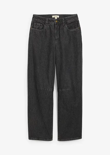 Barrel-Jeans Mid Waist in grau von vorne - bonprix