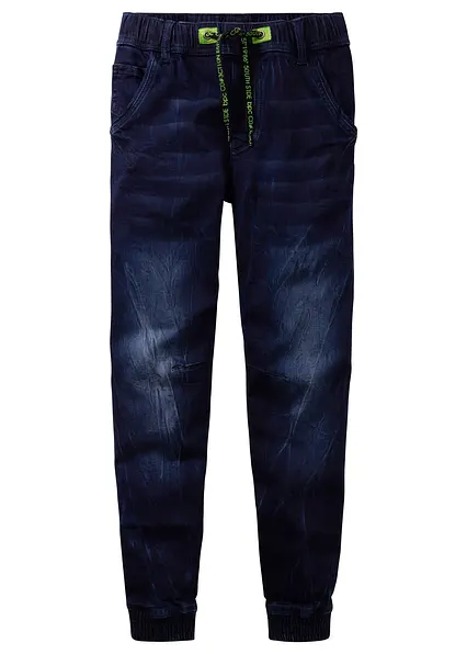 Regular Fit Schlupf-Sweat-Jeans, Tapered in blau von vorne - bonprix