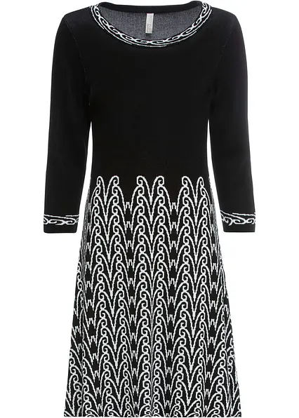 Ausgestelltes Strickkleid mit Jacquardmuster in schwarz von vorne - bonprix