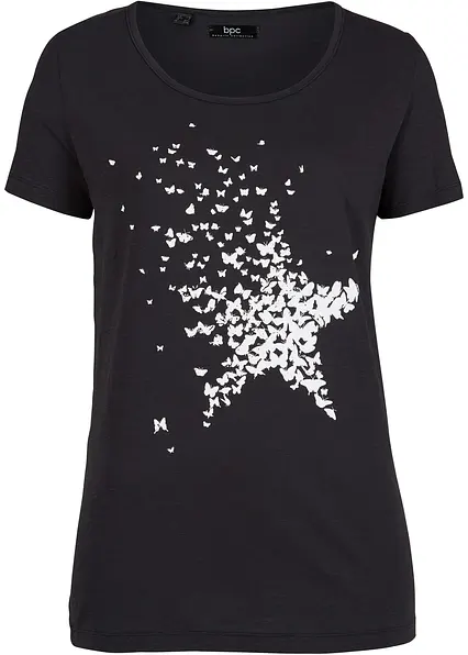 Flammgarn-Shirt aus Bio-Baumwolle, kurzarm in schwarz von vorne - bonprix