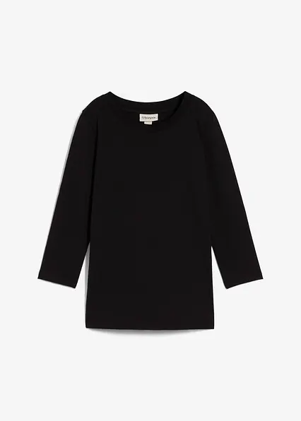 3/4-Armshirt mit reiner Bio-Baumwolle in schwarz von vorne - bonprix