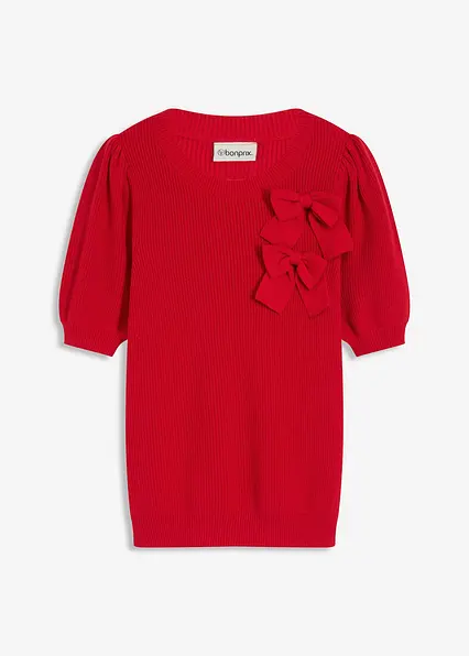 Pullover mit Schleifen-Applikation in rot von vorne - bonprix