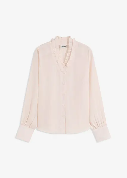 Chiffonbluse mit Rüschen in beige von vorne - bonprix