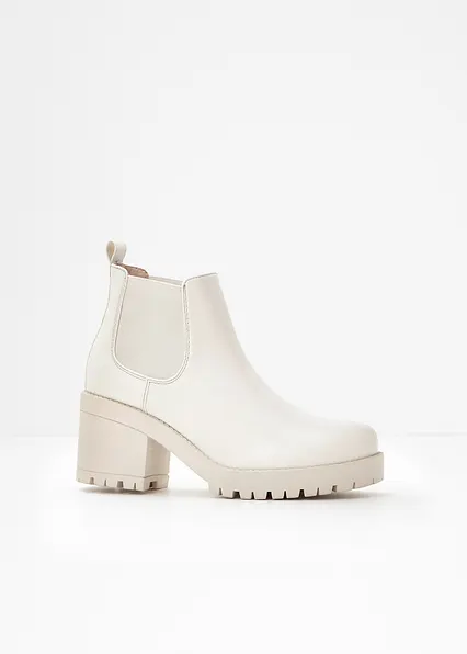 Chelsea-Boots mit Blockabsatz in beige - bonprix