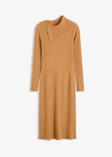 Strickkleid aus fließendem Viskose-Mix in braun von vorne - bonprix