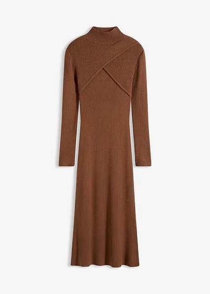Strickkleid aus softerm Viskose-Mix in braun von vorne - bonprix