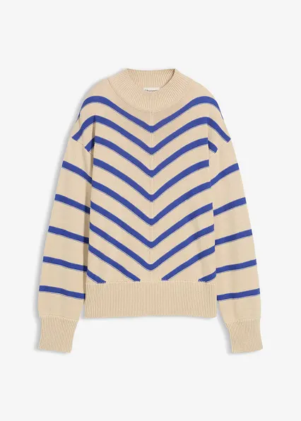 Pullover mit Strukturstreifen in beige von vorne - bonprix