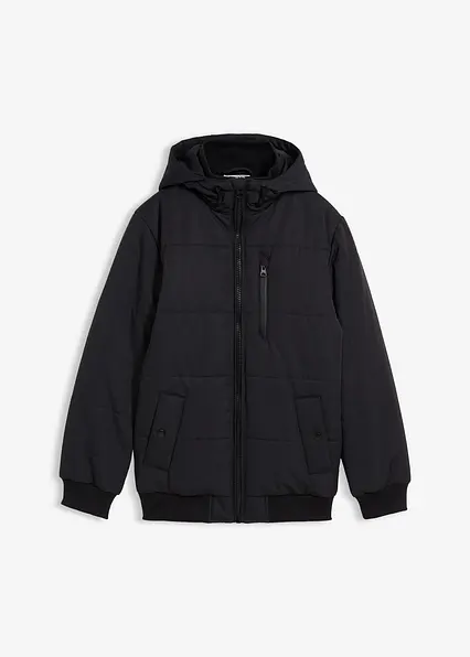 Winter-Steppjacke in Blousonform mit Kapuze in schwarz von vorne - bonprix