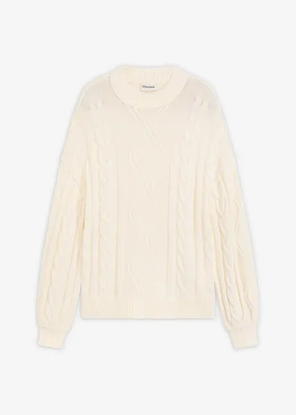 Oversize-Pullover mit Zopfmuster in weiß von vorne - bonprix