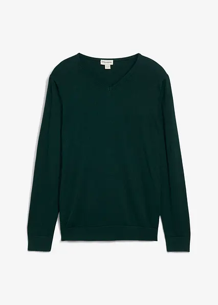 Feinstrickpullover mit edler Merinowolle in grün von vorne - bonprix