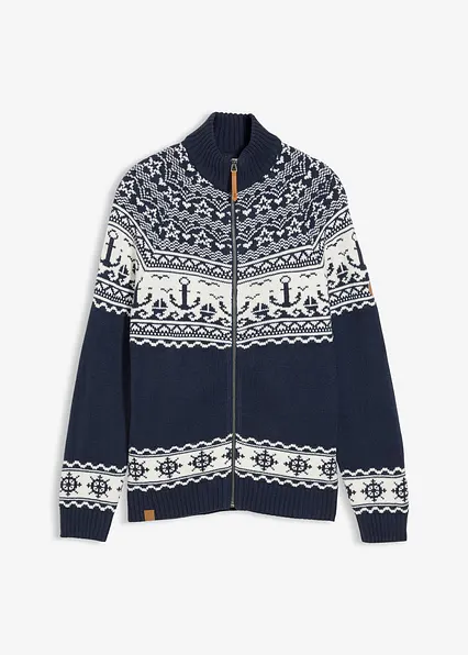 Norweger-Strickjacke in blau von vorne - bonprix