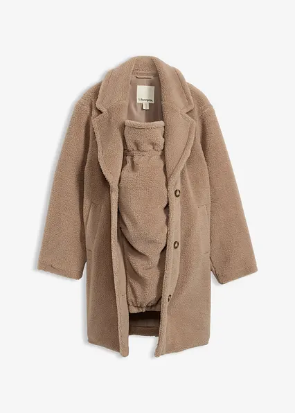 2-in-1 Umstandsmantel mit Trageeinsatz in braun von vorne - bonprix