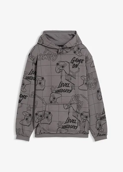Hoodie aus weichem Baumwoll-Mix in grau von vorne - bonprix